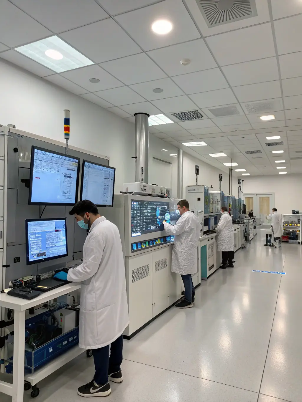 A high-tech laboratory interior featuring advanced equipment and ergonomic design, highlighting the integration of technology and human-centered design principles.