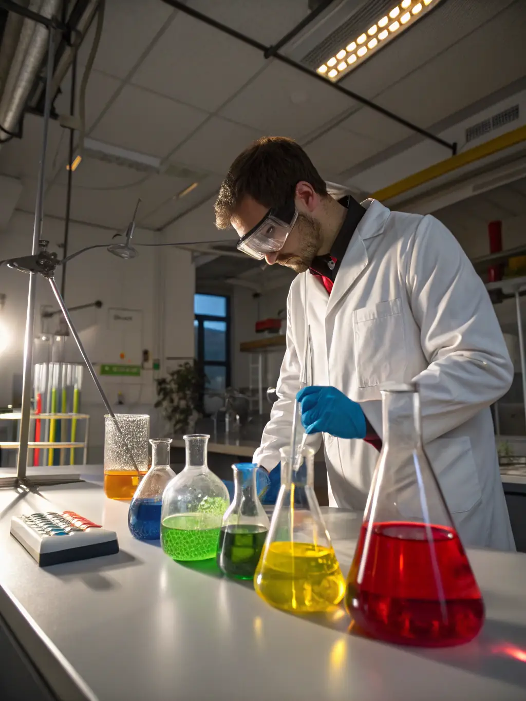 A scientist in a lab coat working with complex equipment, representing NATALEX ENTERPRISE INC's scientific design services.