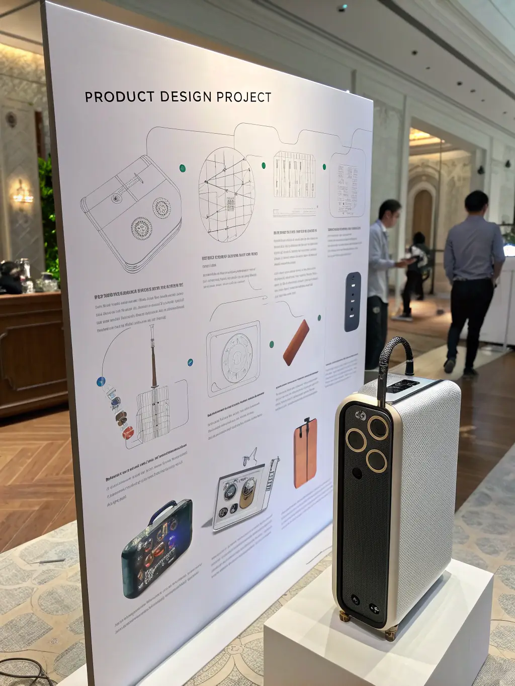 A visually striking image of a product design prototype, showcasing its sleek lines, innovative features, and user-friendly interface, set in a modern studio environment.